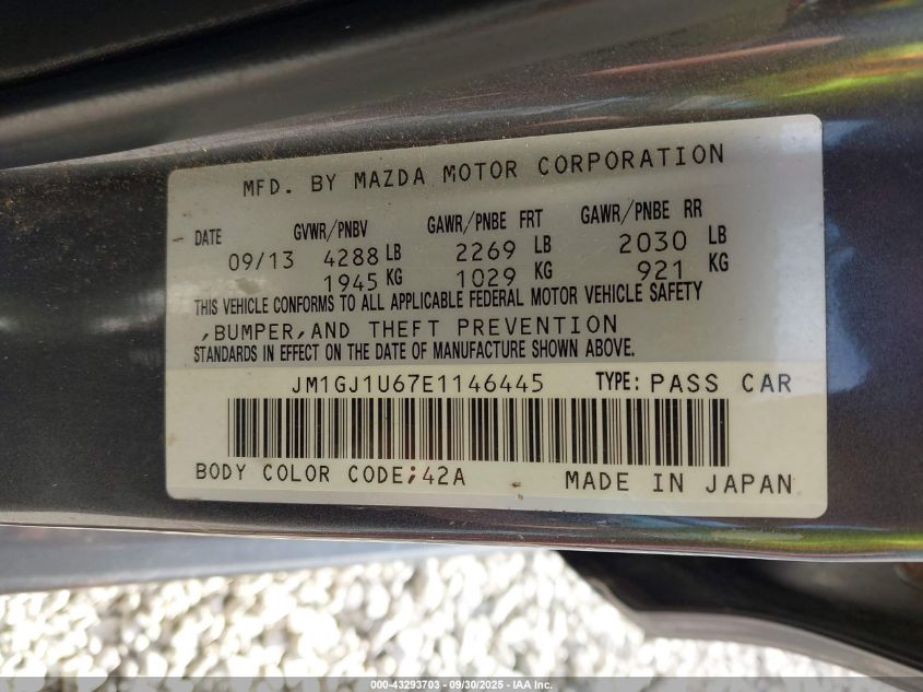 2014 Mazda Mazda6 I Sport VIN: JM1GJ1U67E1146445 Lot: 43293703