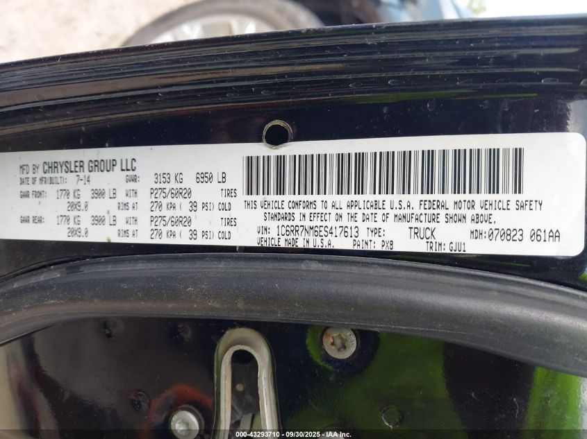 2014 Ram 1500 Laramie VIN: 1C6RR7NM6ES417613 Lot: 43293710