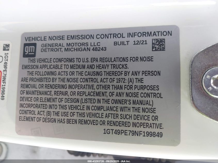 2022 GMC Sierra 2500Hd 4Wd Standard Bed At4 VIN: 1GT49PE79NF199849 Lot: 43293726
