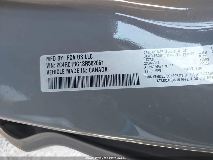 2025 CHRYSLER PACIFICA SELECT - 2C4RC1BG1SR562061