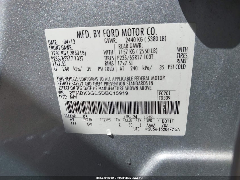 2013 FORD EDGE SE - 2FMDK3GC5DBC15919