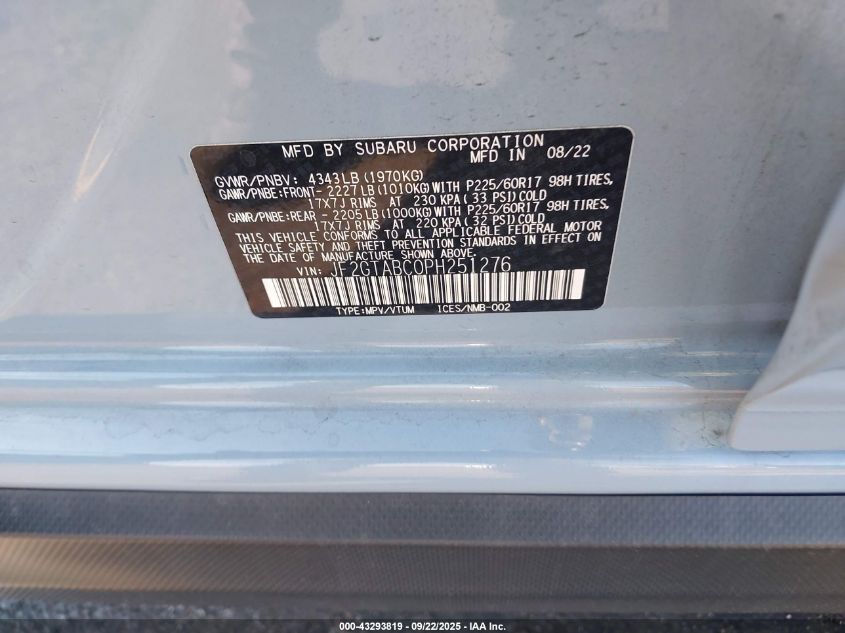 2023 Subaru Crosstrek VIN: JF2GTABC0PH251276 Lot: 43293819