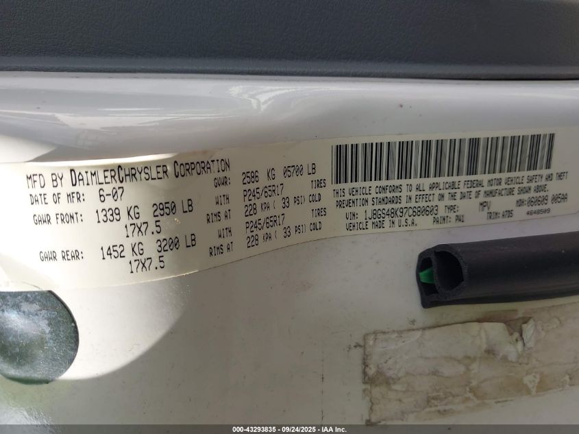 2007 Jeep Grand Cherokee Laredo VIN: 1J8GS48K97C680603 Lot: 43293835