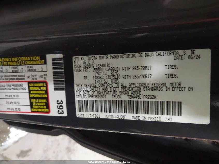 2024 Toyota Tacoma Trd Off Road 4Wd VIN: 3TMLB5JN9RM034074 Lot: 43293871