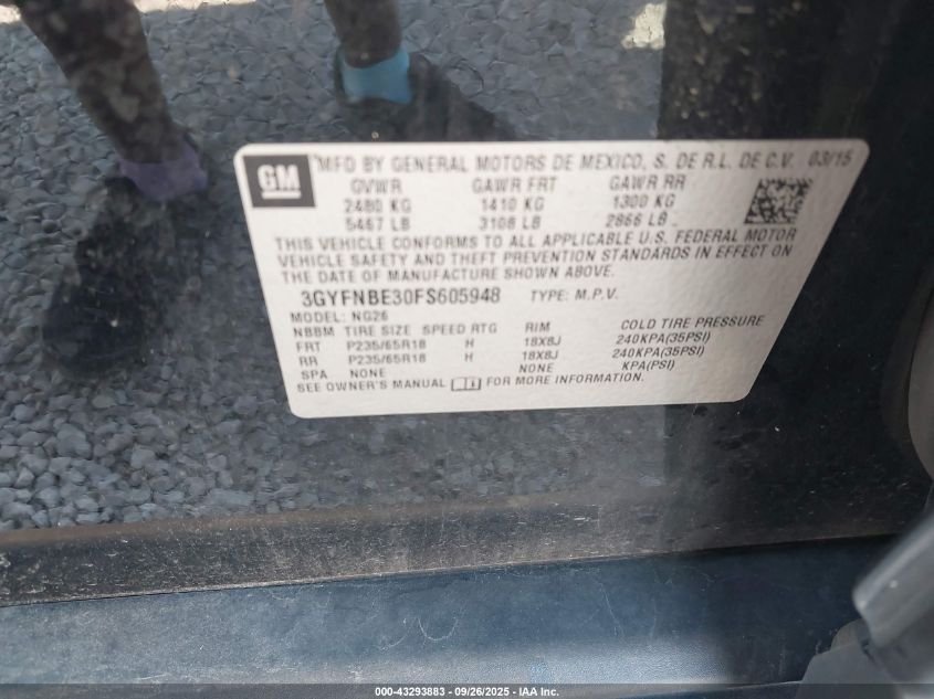2015 Cadillac Srx Luxury Collection VIN: 3GYFNBE30FS605948 Lot: 43293883