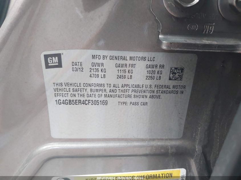 2012 Buick Lacrosse Convenience Group VIN: 1G4GB5ER4CF305169 Lot: 43294034