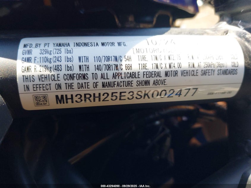 2025 YAMAHA YFZ320 A MH3RH25E3SK002477