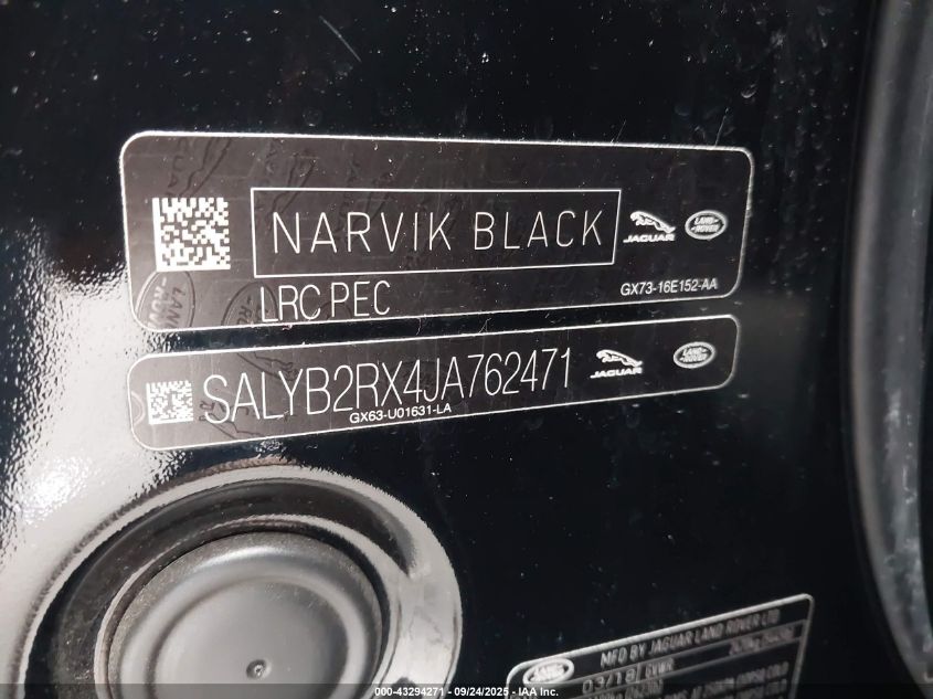 2018 Land Rover Range Rover Velar P250 S VIN: SALYB2RX4JA762471 Lot: 43294271