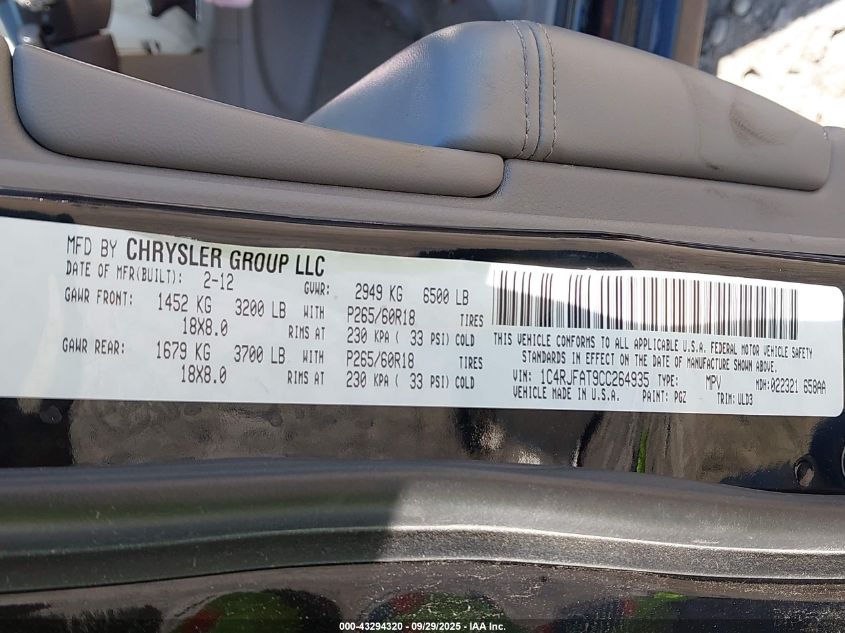 2012 Jeep Grand Cherokee Laredo VIN: 1C4RJFAT9CC264935 Lot: 43294320