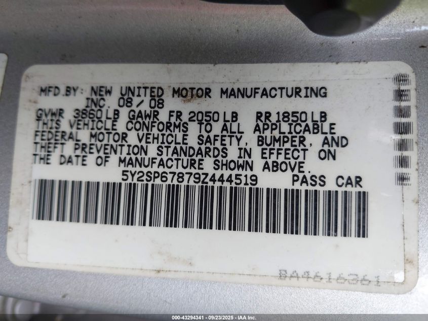 2009 Pontiac Vibe VIN: 5Y2SP67879Z444519 Lot: 43294341