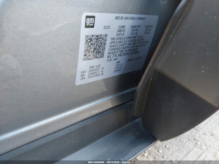 2024 Chevrolet Trax Fwd Lt VIN: KL77LHE2XRC223041 Lot: 43294408