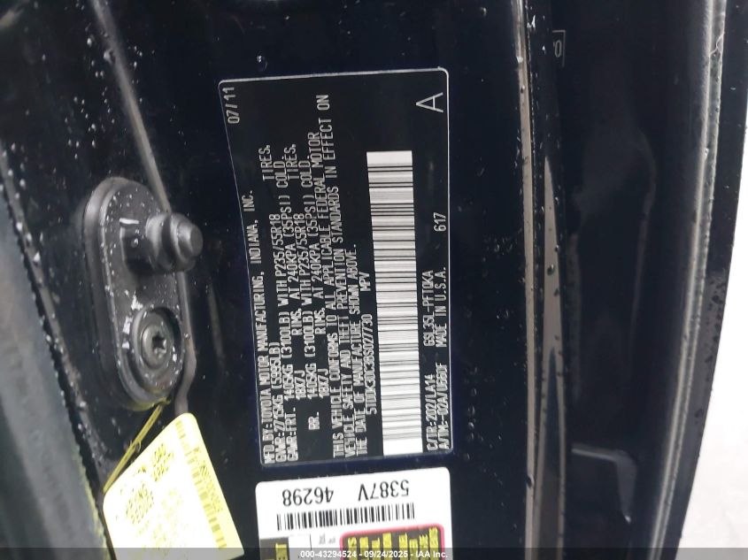 2011 Toyota Sienna Limited VIN: 5TDDK3DC3BS027730 Lot: 43294524