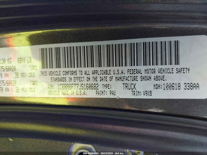 2018 Ram 1500 Express 4X2 6'4 Box VIN: 1C6RR6FT7JS160682 Lot: 43294562