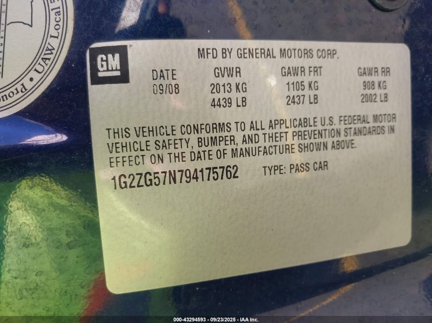 2009 Pontiac G6 VIN: 1G2ZG57N794175762 Lot: 43294593