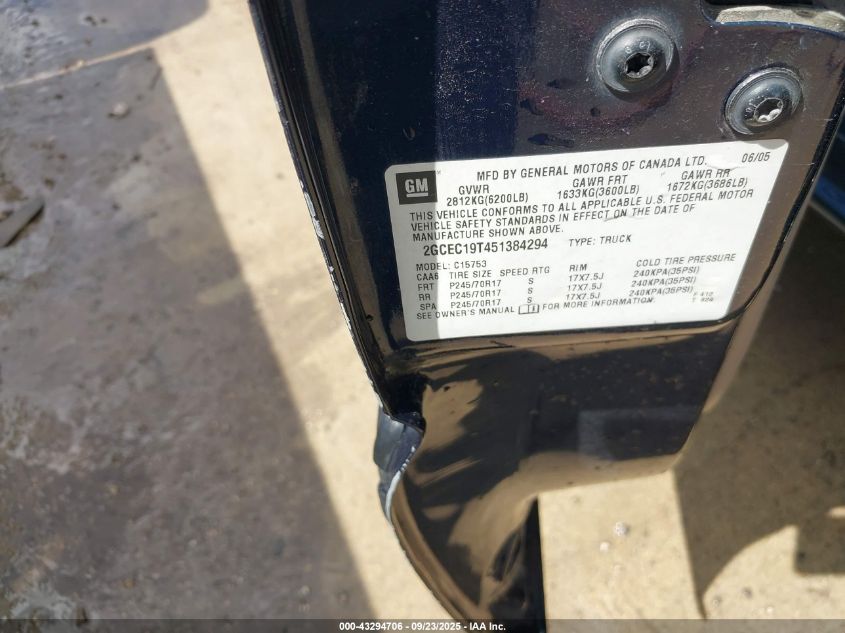 2005 Chevrolet Silverado 1500 Ls VIN: 2GCEC19T451384294 Lot: 43294706