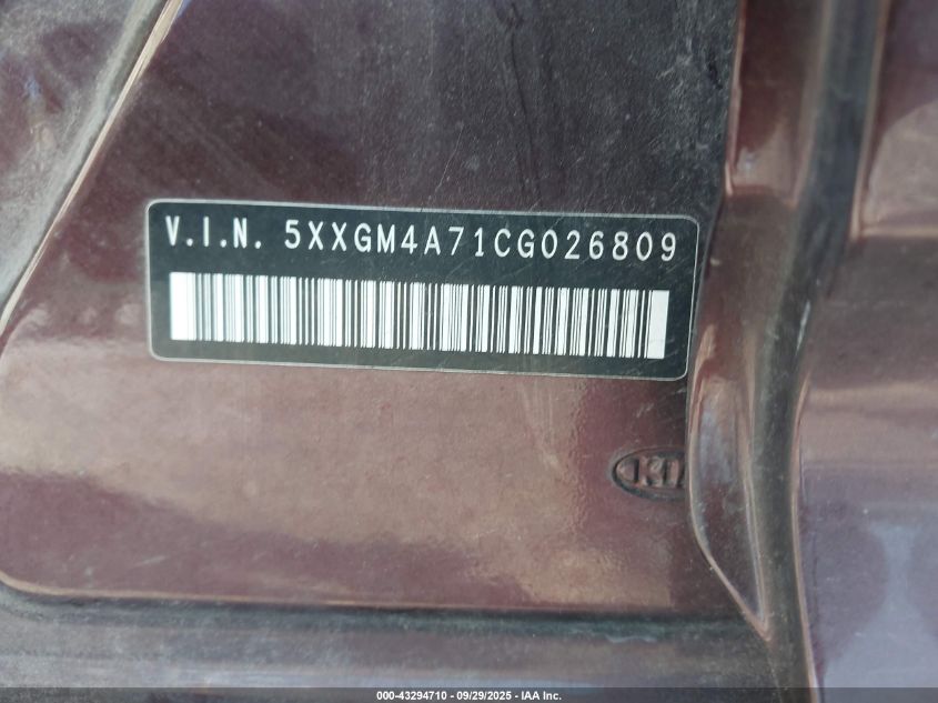 2012 Kia Optima Lx VIN: 5XXGM4A71CG026809 Lot: 43294710