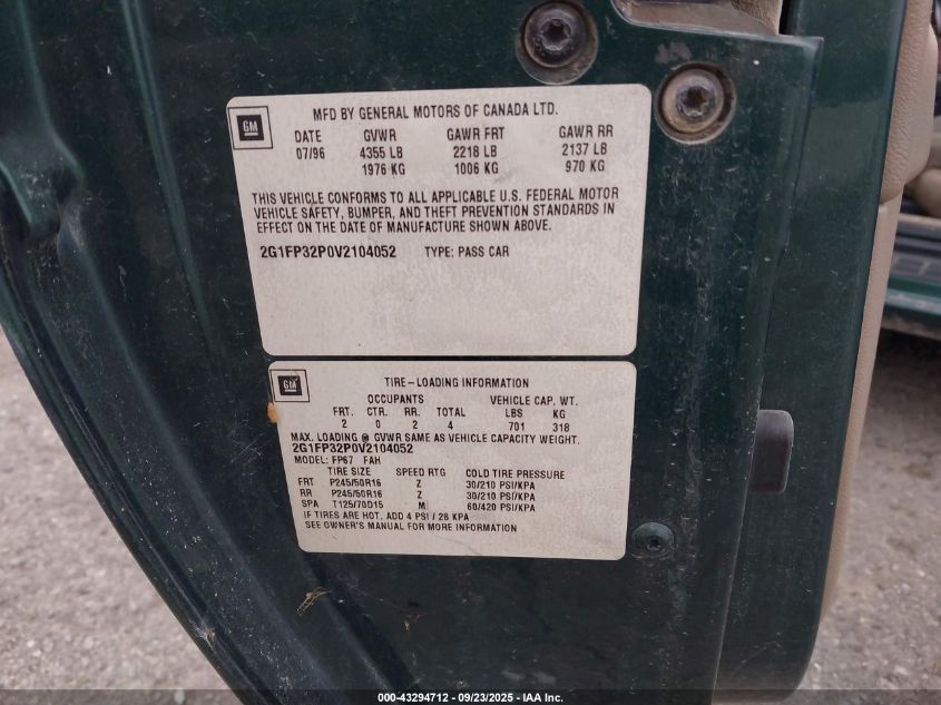 1997 Chevrolet Camaro Z28 VIN: 2G1FP32P0V2104052 Lot: 43294712