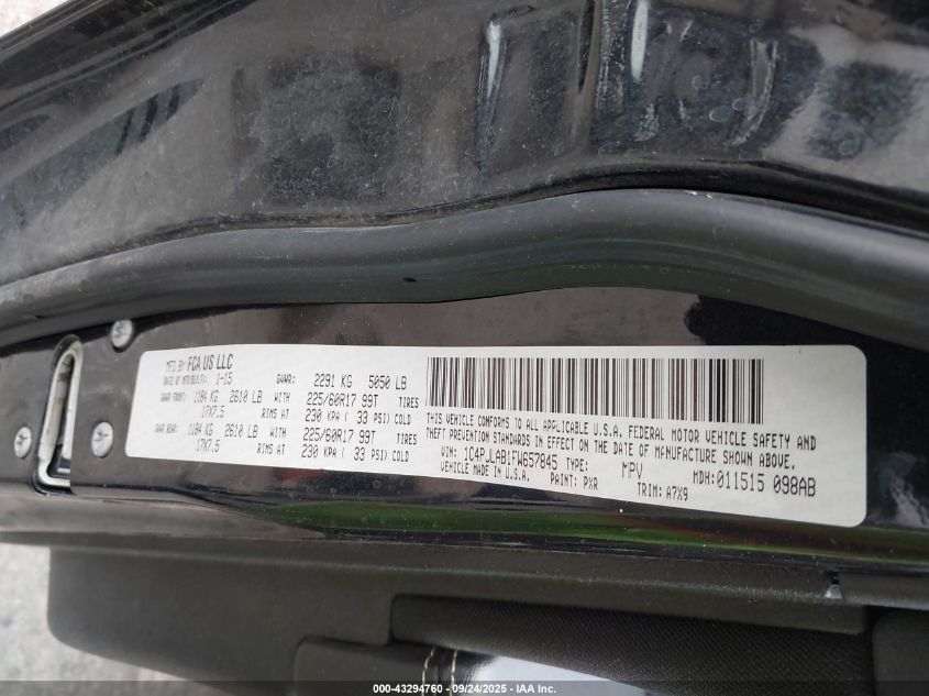 2015 Jeep Cherokee Sport VIN: 1C4PJLAB1FW657845 Lot: 43294760