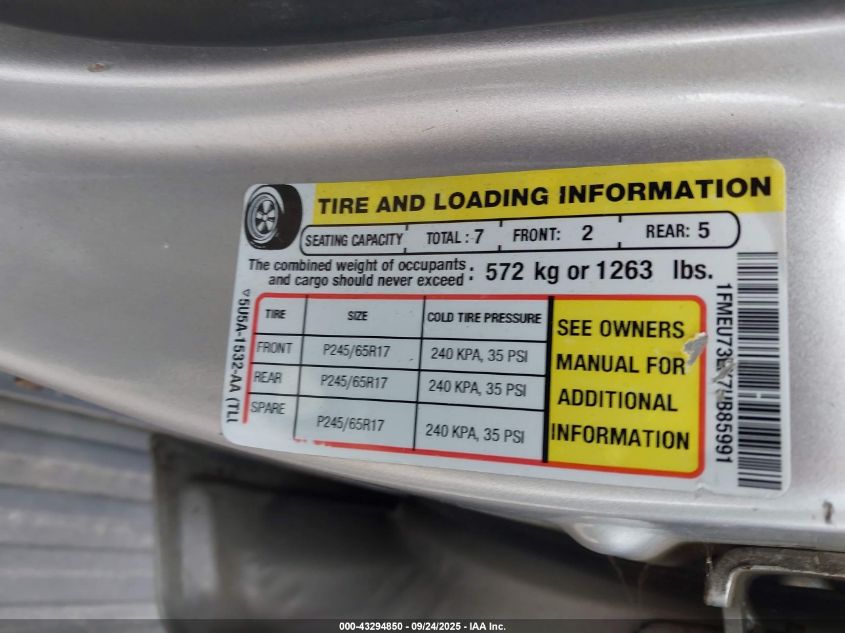 2007 Ford Explorer Xlt VIN: 1FMEU73EX7UB85991 Lot: 43294850