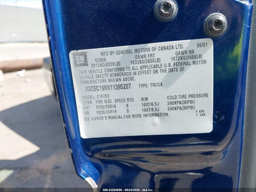 2001 Chevrolet Silverado 1500 Ls VIN: 2GCEC19V011395207 Lot: 43294896