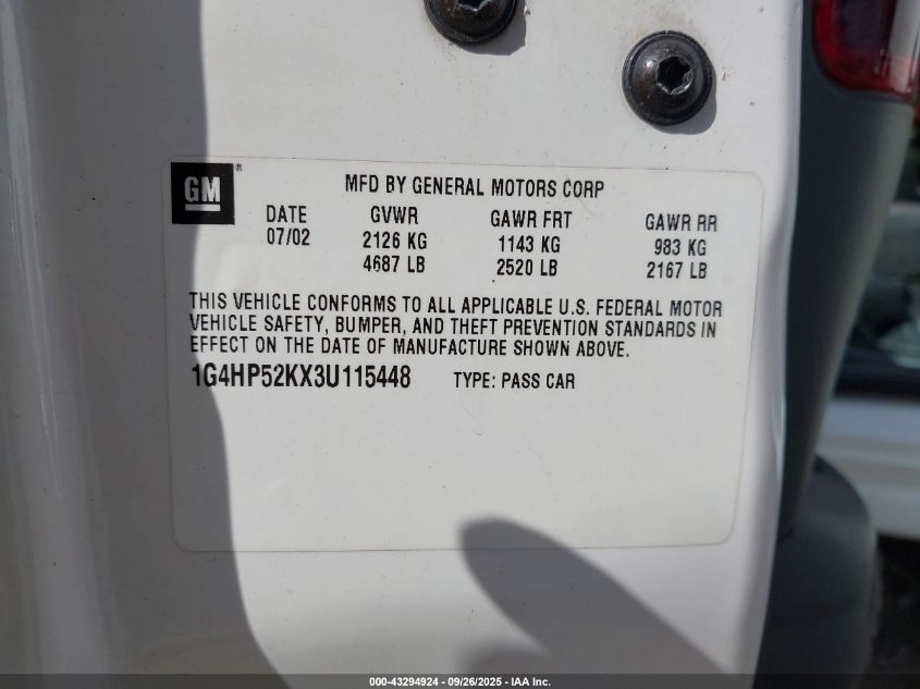 2003 Buick Lesabre Custom VIN: 1G4HP52KX3U115448 Lot: 43294924