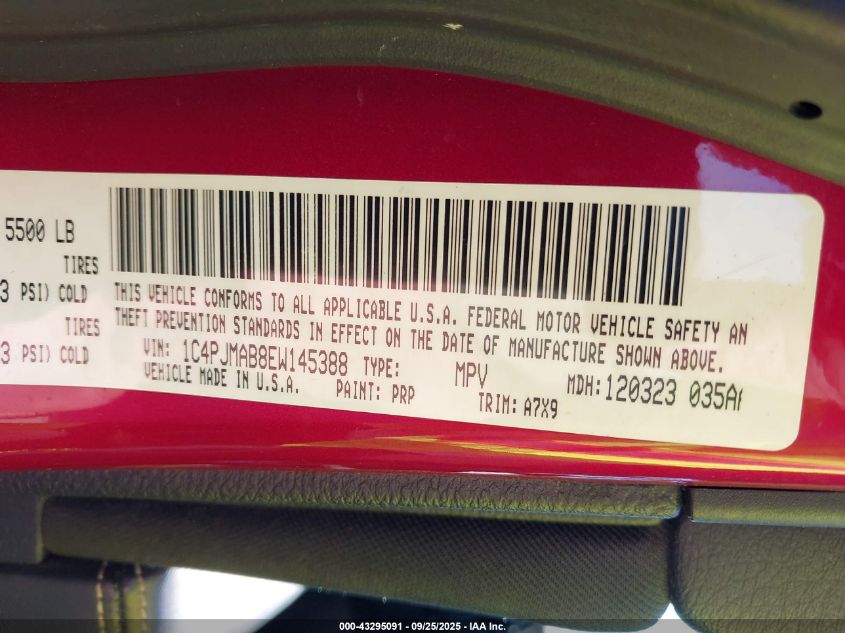 2014 Jeep Cherokee Sport VIN: 1C4PJMAB8EW145388 Lot: 43295091