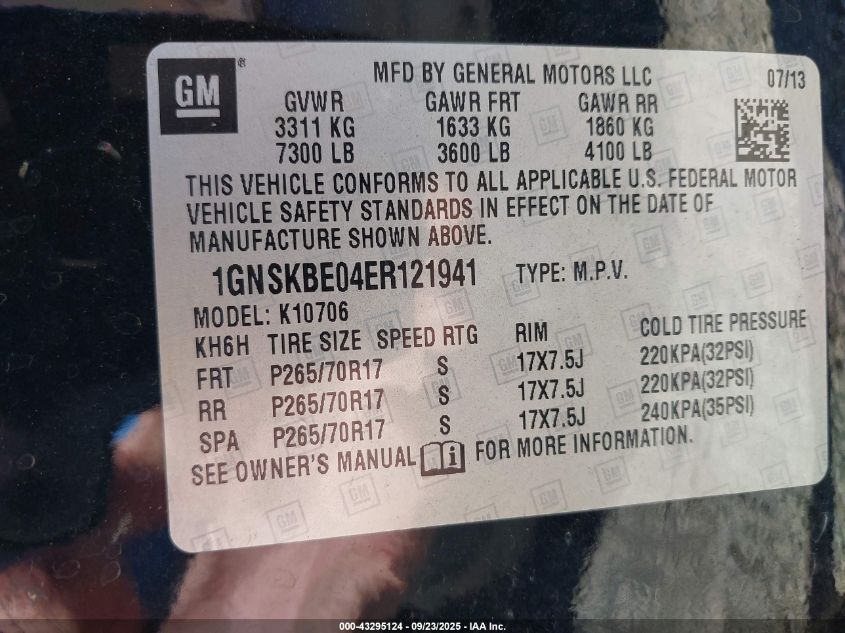 2014 Chevrolet Tahoe Commercial Fleet VIN: 1GNSK2E04ER121941 Lot: 43295124