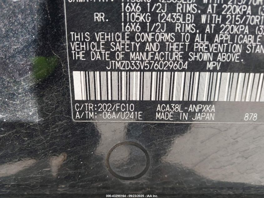 2007 Toyota Rav4 VIN: JTMZD33V576029604 Lot: 43295164