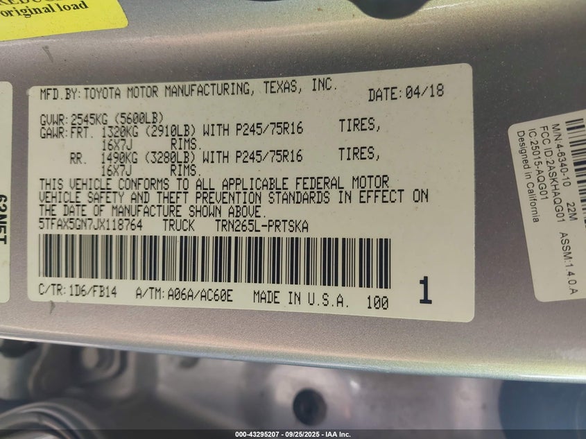 2018 TOYOTA TACOMA SR - 5TFAX5GN7JX118764