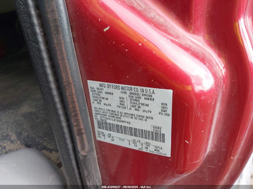 2001 Ford F-250 Lariat/Xl/Xlt VIN: 1FTNX21LX1ED89742 Lot: 43295227