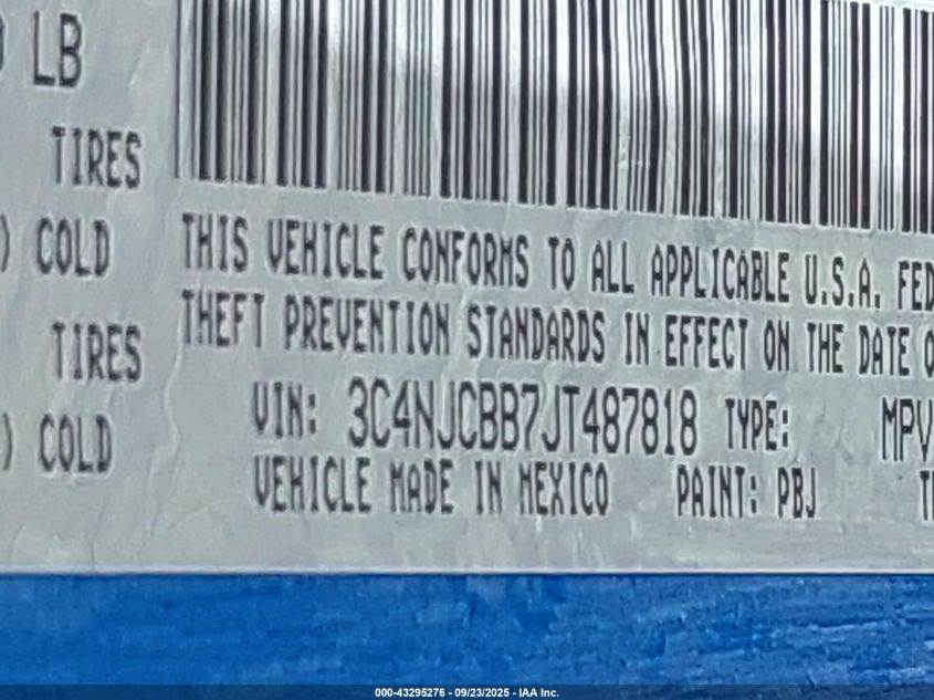 2018 Jeep Compass Altitude Fwd VIN: 3C4NJCBB7JT487818 Lot: 43295276
