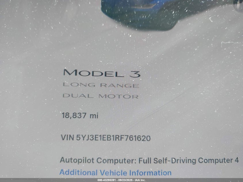 2024 Tesla Model 3 Long Range Dual Motor All-Wheel Drive VIN: 5YJ3E1EB1RF761620 Lot: 43295391