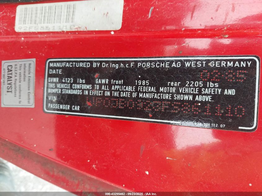 1985 Porsche 928 S VIN: WP0JB0923FS861110 Lot: 43295462