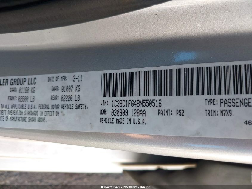 2011 Chrysler 200 Touring VIN: 1C3BC1FG4BN550516 Lot: 43295472