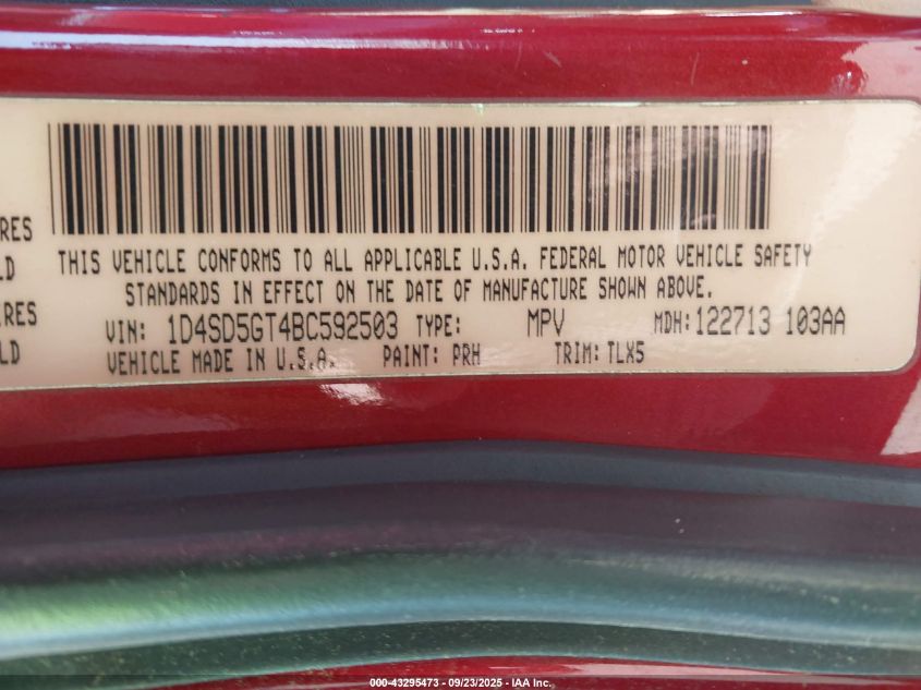2011 Dodge Durango Citadel VIN: 1D4SD5GT4BC592503 Lot: 43295473