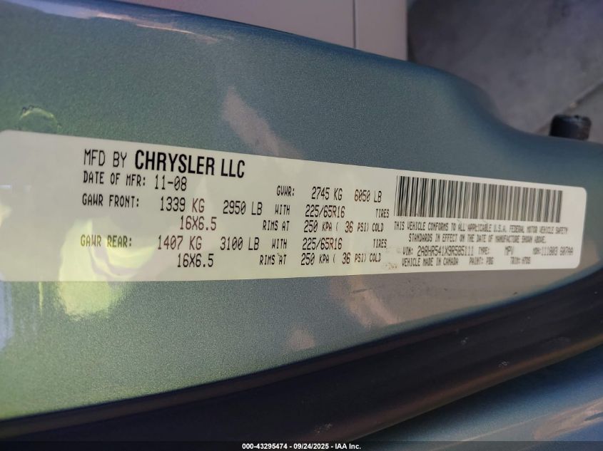 2009 Chrysler Town & Country Touring VIN: 2A8HR541X9R585111 Lot: 43295474