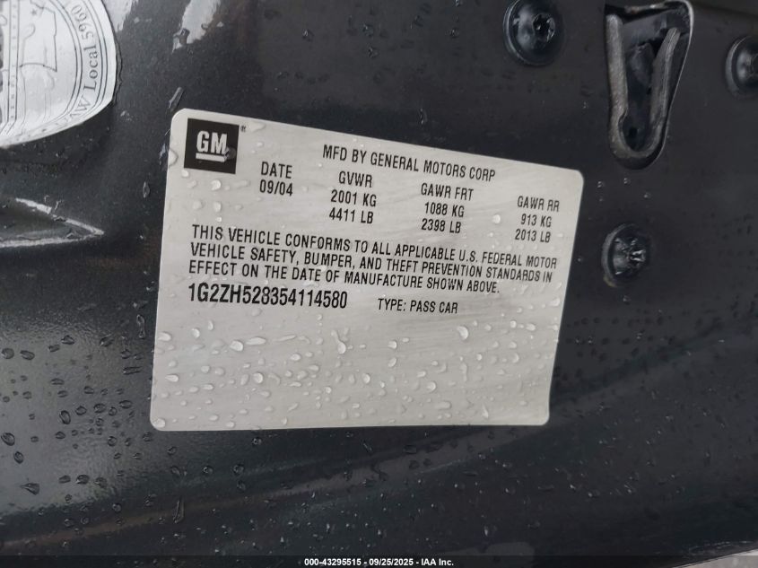 2005 Pontiac G6 Gt VIN: 1G2ZH528354114580 Lot: 43295515