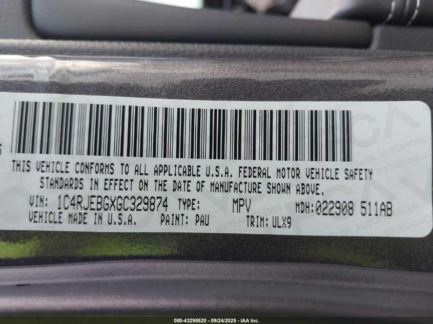 2016 Jeep Grand Cherokee Limited VIN: 1C4RJEBGXGC329874 Lot: 43295520