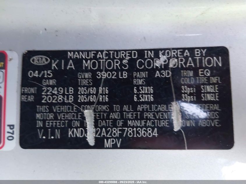 2015 Kia Soul VIN: KNDJN2A28F7813684 Lot: 43295566