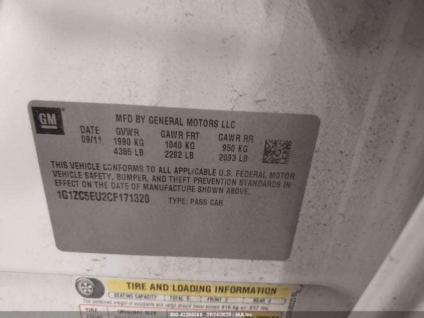 2012 Chevrolet Malibu 1Lt VIN: 1G1ZC5EU2CF171320 Lot: 43295584