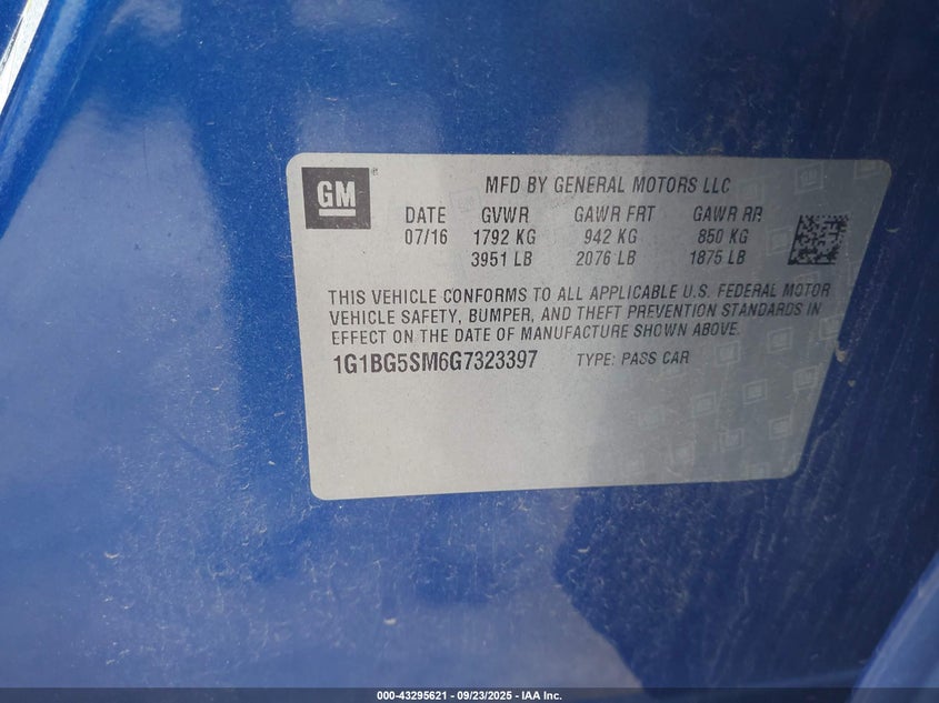 2016 CHEVROLET CRUZE PREMIER AUTO - 1G1BG5SM6G7323397