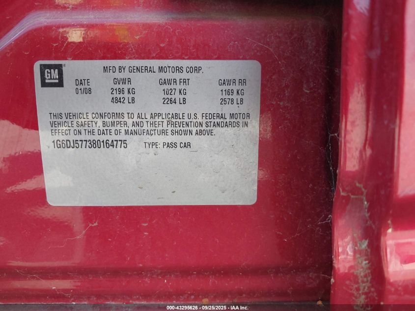 2008 Cadillac Cts Standard VIN: 1G6DJ577380164775 Lot: 43295626