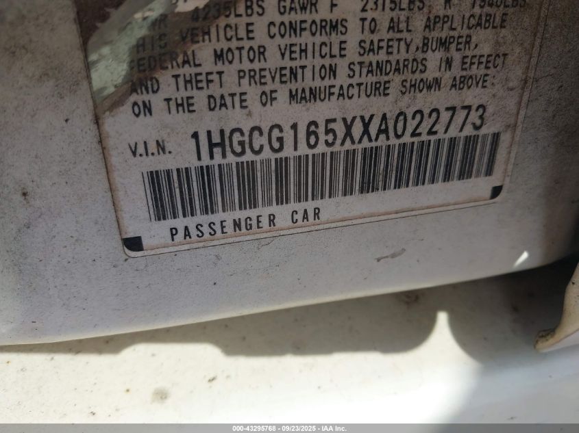 1999 Honda Accord Ex V6 VIN: 1HGCG165XXA022773 Lot: 43295768