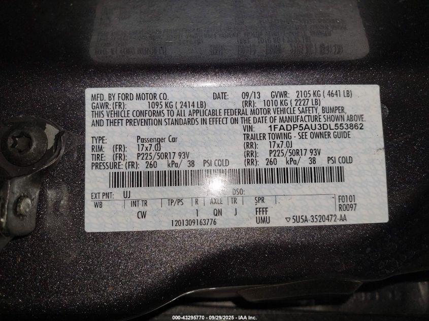 2013 Ford C-Max Hybrid Se VIN: 1FADP5AU3DL553862 Lot: 43295770