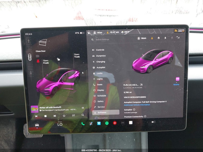 2025 Tesla Model 3 Long Range Rear-Wheel Drive VIN: 5YJ3E1EA3SF028952 Lot: 43295795