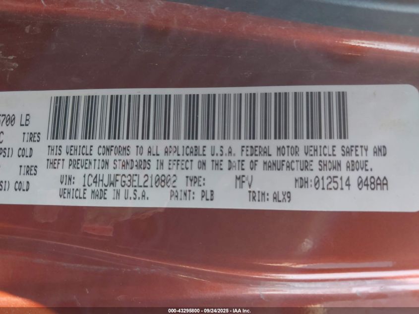 2014 Jeep Wrangler Unlimited Rubicon VIN: 1C4HJWFG3EL210802 Lot: 43295800