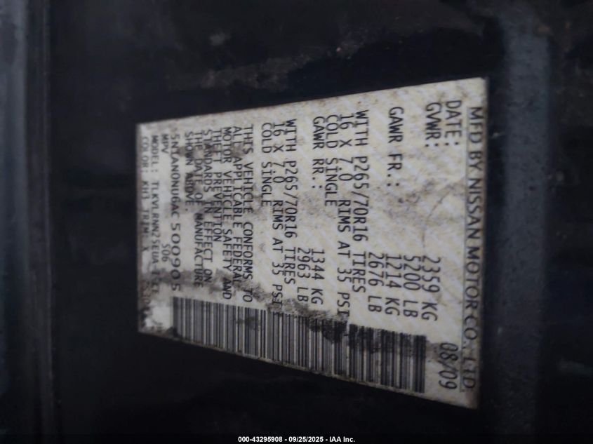 2010 Nissan Xterra S VIN: 5N1AN0NU6AC500905 Lot: 43295908