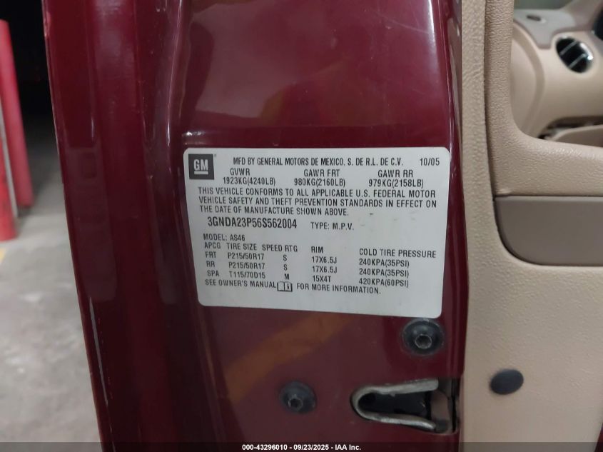 2006 Chevrolet Hhr Lt VIN: 3GNDA23P56S562004 Lot: 43296010