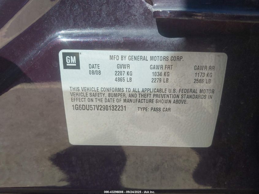 2009 Cadillac Cts Standard VIN: 1G6DU57V290132231 Lot: 43296086