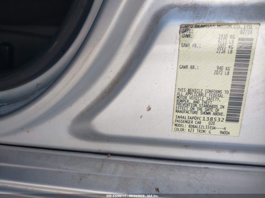 2015 NISSAN ALTIMA 2.5 S - 1N4AL3AP0FC138532